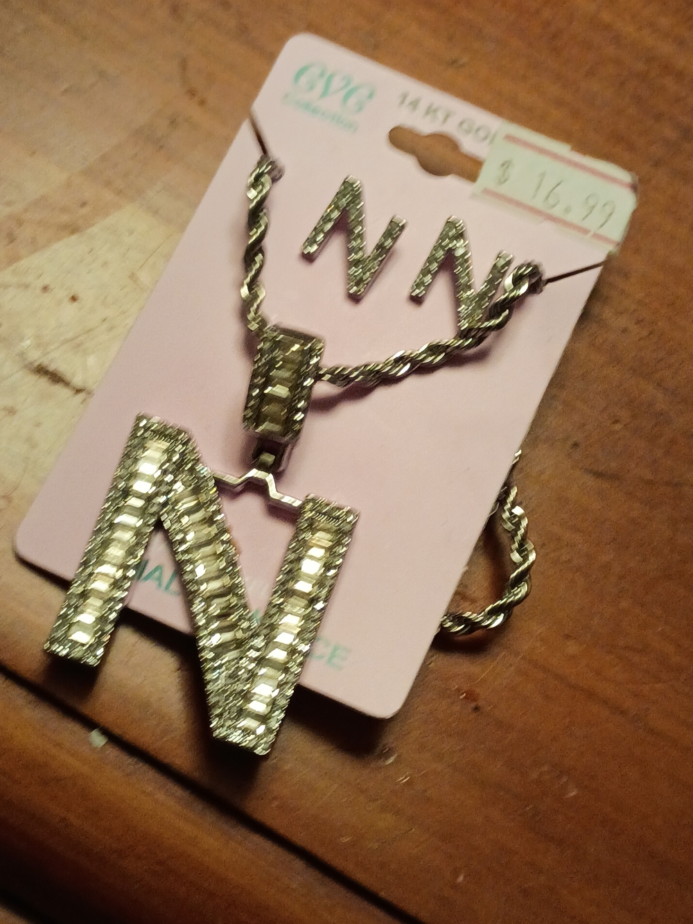 N Initial Pendant Necklace and Earrings Set - Gold Tone
